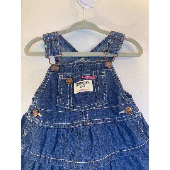 OSHKOSH B’GOSH Girl’s 3 Tier Jean Bib Overall Dress / Size: 12 Mos - Picture 4 of 6